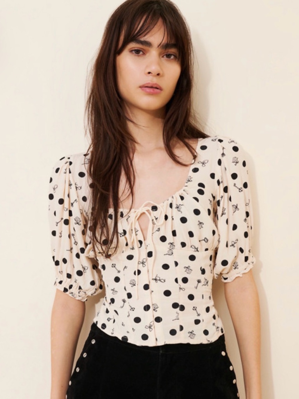 Free People Buttercup Top XS NWT Polka Dot Bustier Blouse Ivory Chic